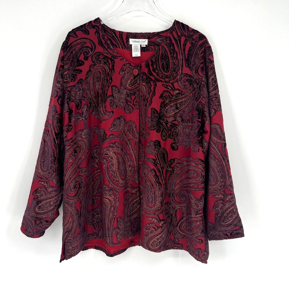 Coldwater Creek Jacket Womens PXL Velvet Burnout Red Paisley‎ Boho Western